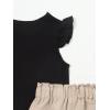 imageFloerns Girls 2 Piece Outfit Ruffle Trim Tee Top with Paperbag Waist Shorts SetBlack and Beige