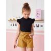 imageFloerns Girls 2 Piece Outfit Ruffle Trim Tee Top with Paperbag Waist Shorts SetBlack and Yellow