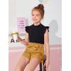 imageFloerns Girls 2 Piece Outfit Ruffle Trim Tee Top with Paperbag Waist Shorts SetBlack and Yellow