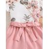 imageFloerns Girls 2 Piece Outfit Ruffle Trim Tee Top with Paperbag Waist Shorts SetWhite Floral Multi