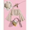 imageFloerns Girls Off The Shoulder Flounce Long Sleeve Ruched Blouse Crop TopsApricot
