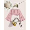 imageFloerns Girls Off The Shoulder Flounce Long Sleeve Ruched Blouse Crop TopsDusty Pink