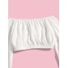 imageFloerns Girls Off The Shoulder Flounce Long Sleeve Ruched Blouse Crop TopsWhite