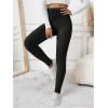 imageFloerns Womens High Waist Split Slit Hem Stretchy Rib Knit Leggings PantsBlack Plain
