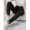 imageFloerns Womens High Waist Split Slit Hem Stretchy Rib Knit Leggings PantsBlack Plain