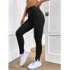 imageFloerns Womens High Waist Split Slit Hem Stretchy Rib Knit Leggings PantsBlack Solid