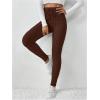 imageFloerns Womens High Waist Split Slit Hem Stretchy Rib Knit Leggings PantsCoffee Brown