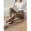 imageFloerns Womens High Waist Split Slit Hem Stretchy Rib Knit Leggings PantsLeopard