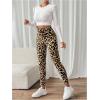 imageFloerns Womens High Waist Split Slit Hem Stretchy Rib Knit Leggings PantsLeopard