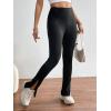 imageFloerns Womens High Waist Split Slit Hem Stretchy Rib Knit Leggings PantsPure Black
