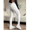 imageFloerns Womens High Waist Split Slit Hem Stretchy Rib Knit Leggings PantsWhite