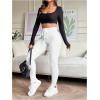 imageFloerns Womens High Waist Split Slit Hem Stretchy Rib Knit Leggings PantsWhite