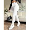 imageFloerns Womens High Waist Split Slit Hem Stretchy Rib Knit Leggings PantsWhite