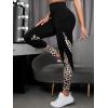 imageFloerns Womens Leopard Mesh High Waisted Tummy Control Squat Leggings with PocketA Blackcoloured