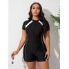 imageFloerns Womens Plus Size Colorblock Full Zip Short Sleeve One Piece SwimsuitBlack