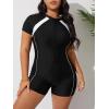 imageFloerns Womens Plus Size Colorblock Full Zip Short Sleeve One Piece SwimsuitBlack