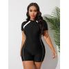 imageFloerns Womens Plus Size Colorblock Full Zip Short Sleeve One Piece SwimsuitBlack