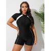 imageFloerns Womens Plus Size Colorblock Full Zip Short Sleeve One Piece SwimsuitBlack