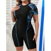 imageFloerns Womens Plus Size Colorblock Full Zip Short Sleeve One Piece SwimsuitBlue