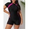 imageFloerns Womens Plus Size Colorblock Full Zip Short Sleeve One Piece SwimsuitPink Multi