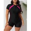 imageFloerns Womens Plus Size Colorblock Full Zip Short Sleeve One Piece SwimsuitPink Multi