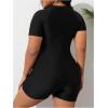imageFloerns Womens Plus Size Colorblock Full Zip Short Sleeve One Piece SwimsuitPink Multi