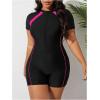 imageFloerns Womens Plus Size Colorblock Full Zip Short Sleeve One Piece SwimsuitPink Multi