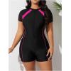 imageFloerns Womens Plus Size Colorblock Full Zip Short Sleeve One Piece SwimsuitPink Multi