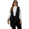 imageFloerns Womens Plus Size Laser Cut Out Sleeveless Open Front Fringe Vest CoatBlack