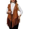 imageFloerns Womens Plus Size Laser Cut Out Sleeveless Open Front Fringe Vest CoatBrown