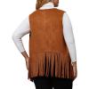 imageFloerns Womens Plus Size Laser Cut Out Sleeveless Open Front Fringe Vest CoatBrown