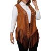 imageFloerns Womens Plus Size Laser Cut Out Sleeveless Open Front Fringe Vest CoatBrown