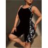 imageFloerns Womens Plus Size One Piece Swimsuit Colorblock Scoop Neck Shorts MonokiniBlack Grey Tropical