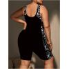 imageFloerns Womens Plus Size One Piece Swimsuit Colorblock Scoop Neck Shorts MonokiniBlack Grey Tropical