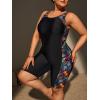 imageFloerns Womens Plus Size One Piece Swimsuit Colorblock Scoop Neck Shorts MonokiniBlack Tropical