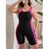 imageFloerns Womens Plus Size One Piece Swimsuit Colorblock Scoop Neck Shorts MonokiniBlack and Pink
