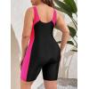 imageFloerns Womens Plus Size One Piece Swimsuit Colorblock Scoop Neck Shorts MonokiniBlack and Pink