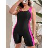 imageFloerns Womens Plus Size One Piece Swimsuit Colorblock Scoop Neck Shorts MonokiniBlack and Pink