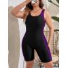 imageFloerns Womens Plus Size One Piece Swimsuit Colorblock Scoop Neck Shorts MonokiniBlack and Purple