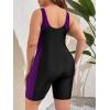 imageFloerns Womens Plus Size One Piece Swimsuit Colorblock Scoop Neck Shorts MonokiniBlack and Purple