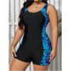 imageFloerns Womens Plus Size One Piece Swimsuit Colorblock Scoop Neck Shorts MonokiniBlue Cheetah