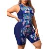 imageFloerns Womens Plus Size One Piece Swimsuit Colorblock Scoop Neck Shorts MonokiniDeep Blue Tropical