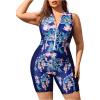 imageFloerns Womens Plus Size One Piece Swimsuit Colorblock Scoop Neck Shorts MonokiniDeep Blue Tropical