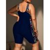 imageFloerns Womens Plus Size One Piece Swimsuit Colorblock Scoop Neck Shorts MonokiniNavy Blue Tropical
