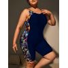 imageFloerns Womens Plus Size One Piece Swimsuit Colorblock Scoop Neck Shorts MonokiniNavy Blue Tropical