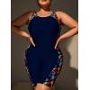 imageFloerns Womens Plus Size One Piece Swimsuit Colorblock Scoop Neck Shorts MonokiniNavy Blue Tropical
