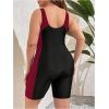 imageFloerns Womens Plus Size One Piece Swimsuit Colorblock Scoop Neck Shorts MonokiniRed