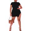 imageFloerns Womens Plus Size Short Sleeve Split Hem Party Bodycon Mini DressBlack