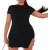 imageFloerns Womens Plus Size Short Sleeve Split Hem Party Bodycon Mini DressBlack