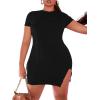 imageFloerns Womens Plus Size Short Sleeve Split Hem Party Bodycon Mini DressBlack